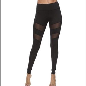 Black Hollow Striped Mesh Leggings